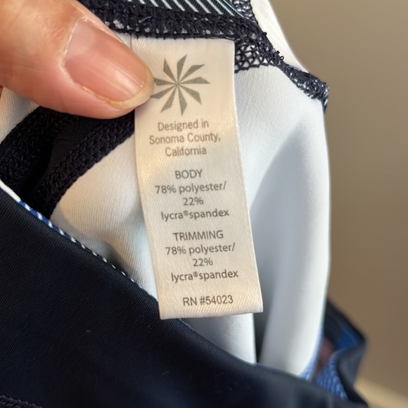 Athleta Geo Sonar train run Capri Leggings with mesh blue geometric print Size S - Picture 11 of 12